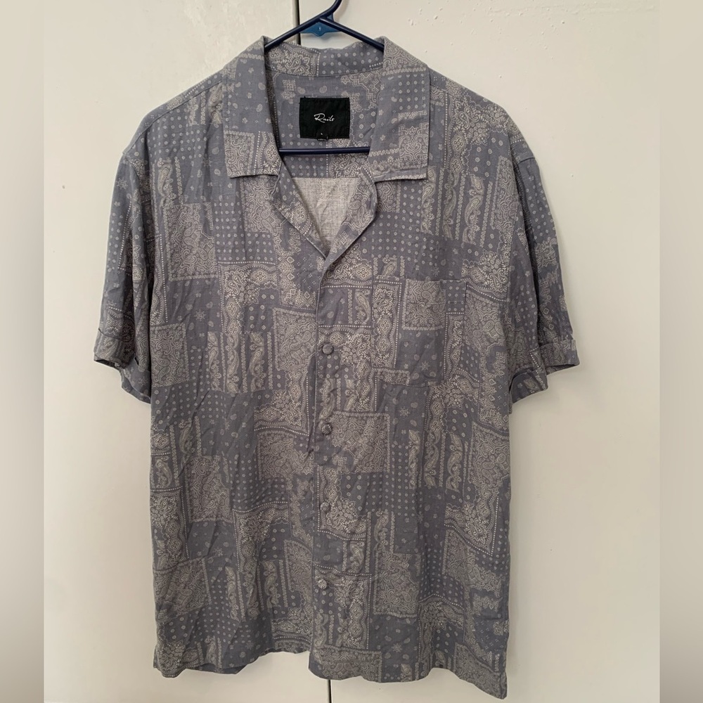 Rails Linen Blend Bandana Slate Patchwork Shirt